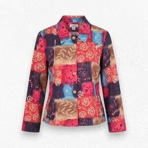 Colorful Floral Sequin Embroidery Wearable Art Button Front Jacket Size Medium